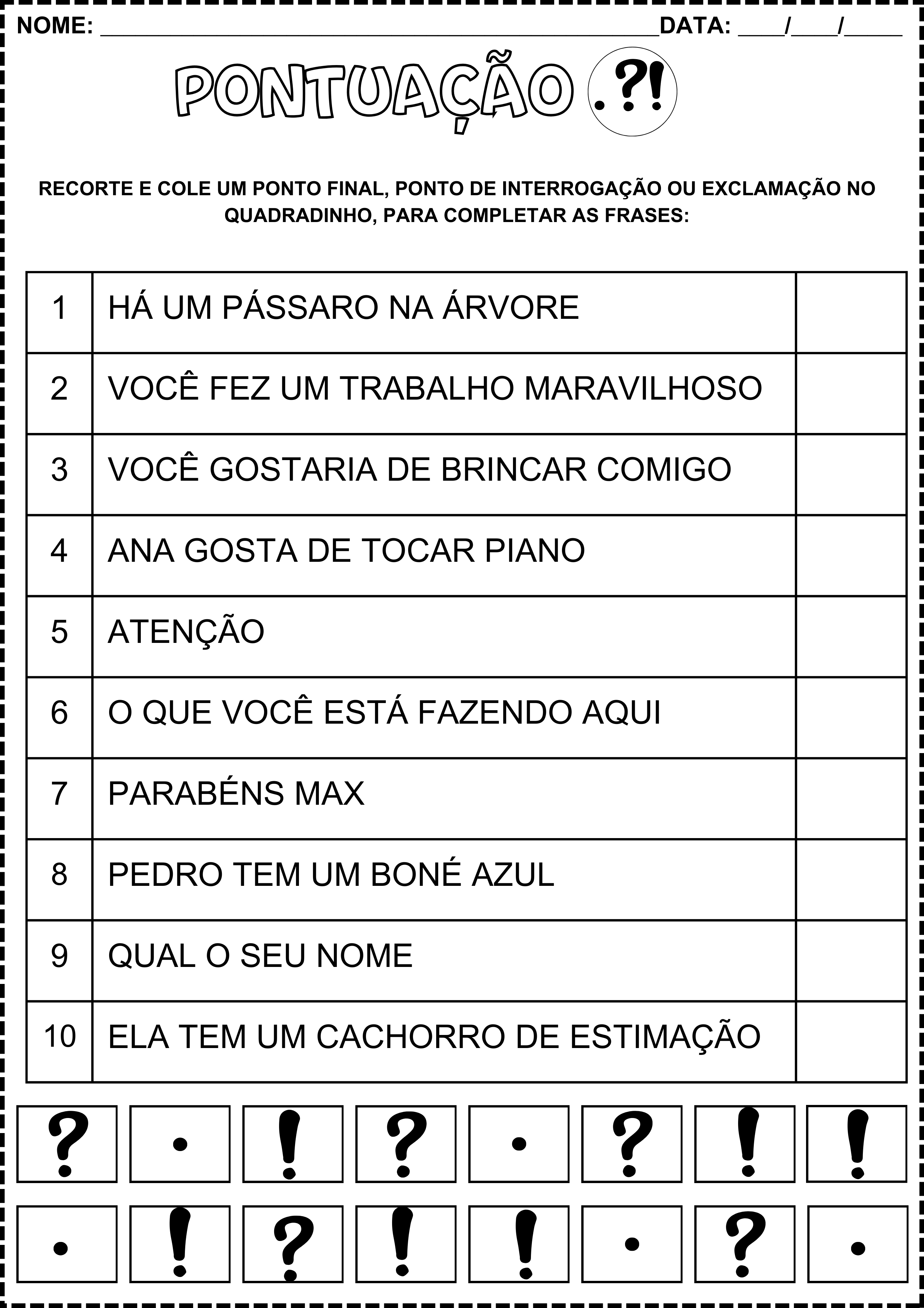 ATIVIDADES DE PONTUAÇÃO – Arrisque e Rabisque