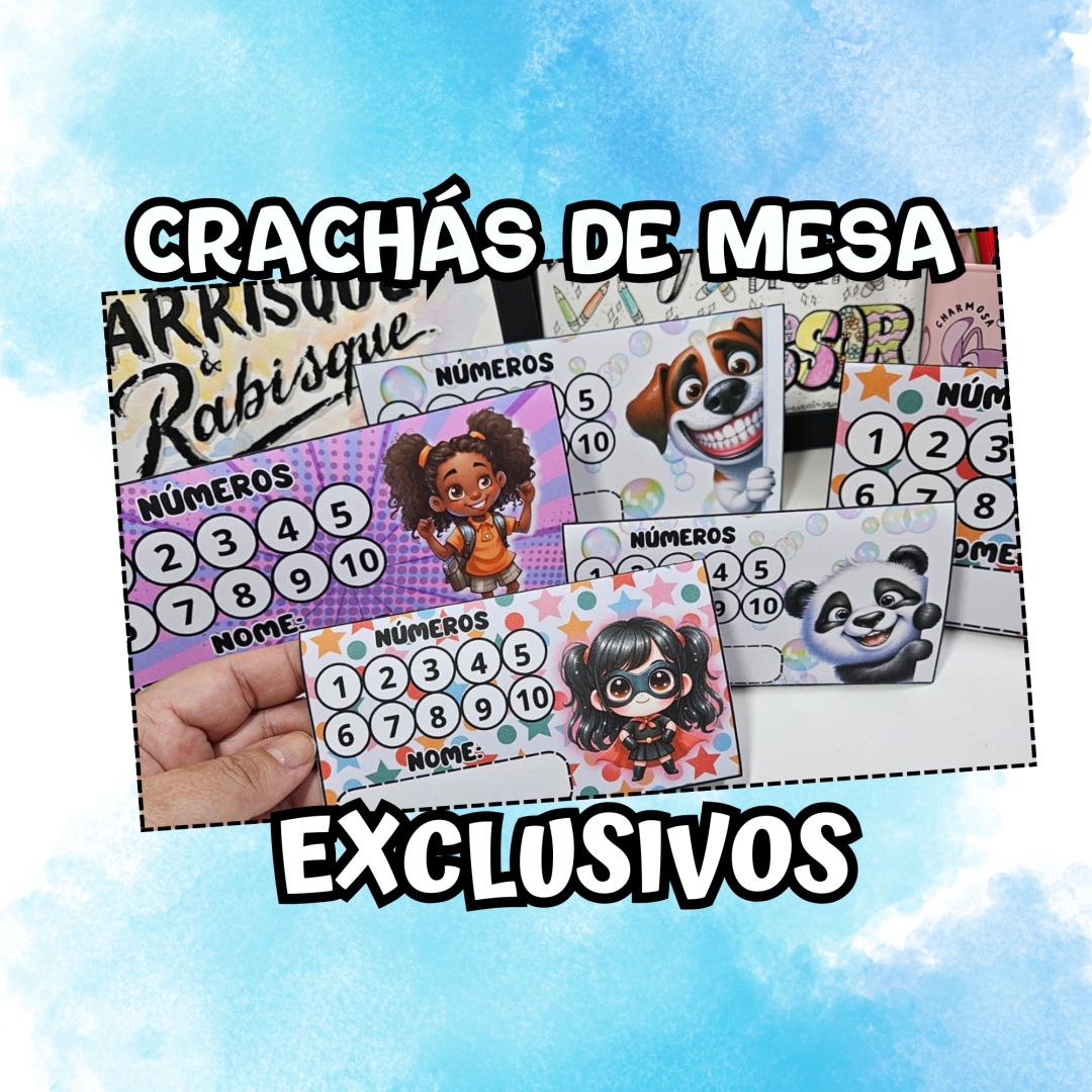 Crachás de Mesa para Alfabetização - Kit Completo com 12 Páginas
