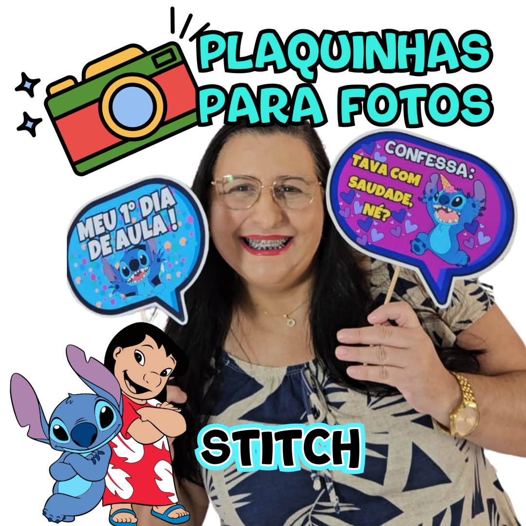 Plaquinhas de Volta às Aulas com Stitch, Lilo e Angel