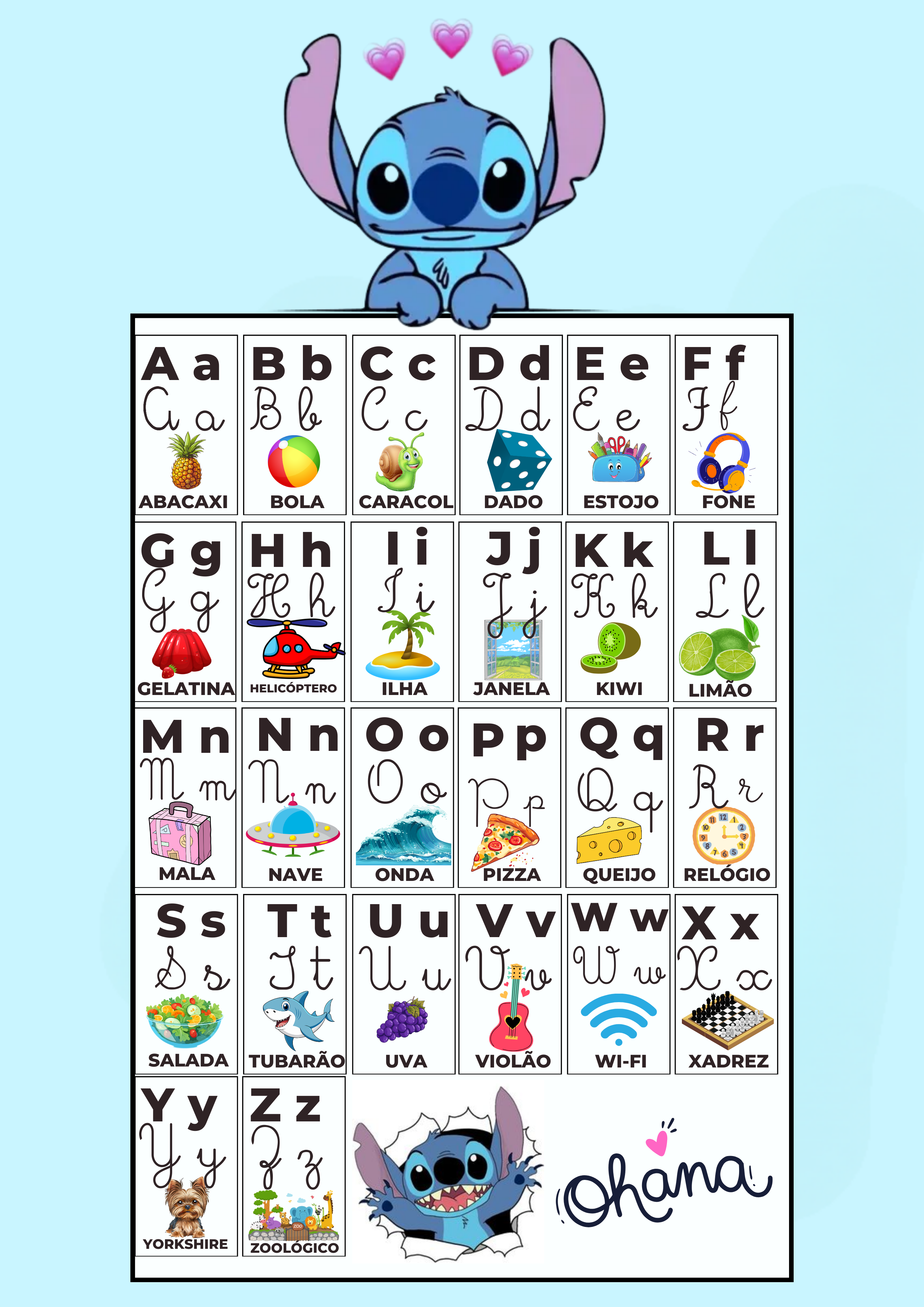 CARTAZ ALFABETO ILUSTRADO STITCH – Arrisque e Rabisque