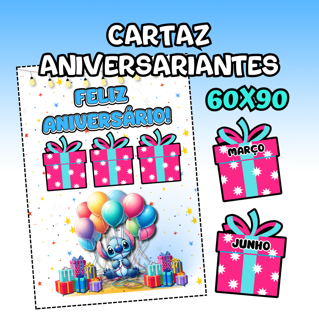 CARTAZ ANIVERSARIANTES - STITCH