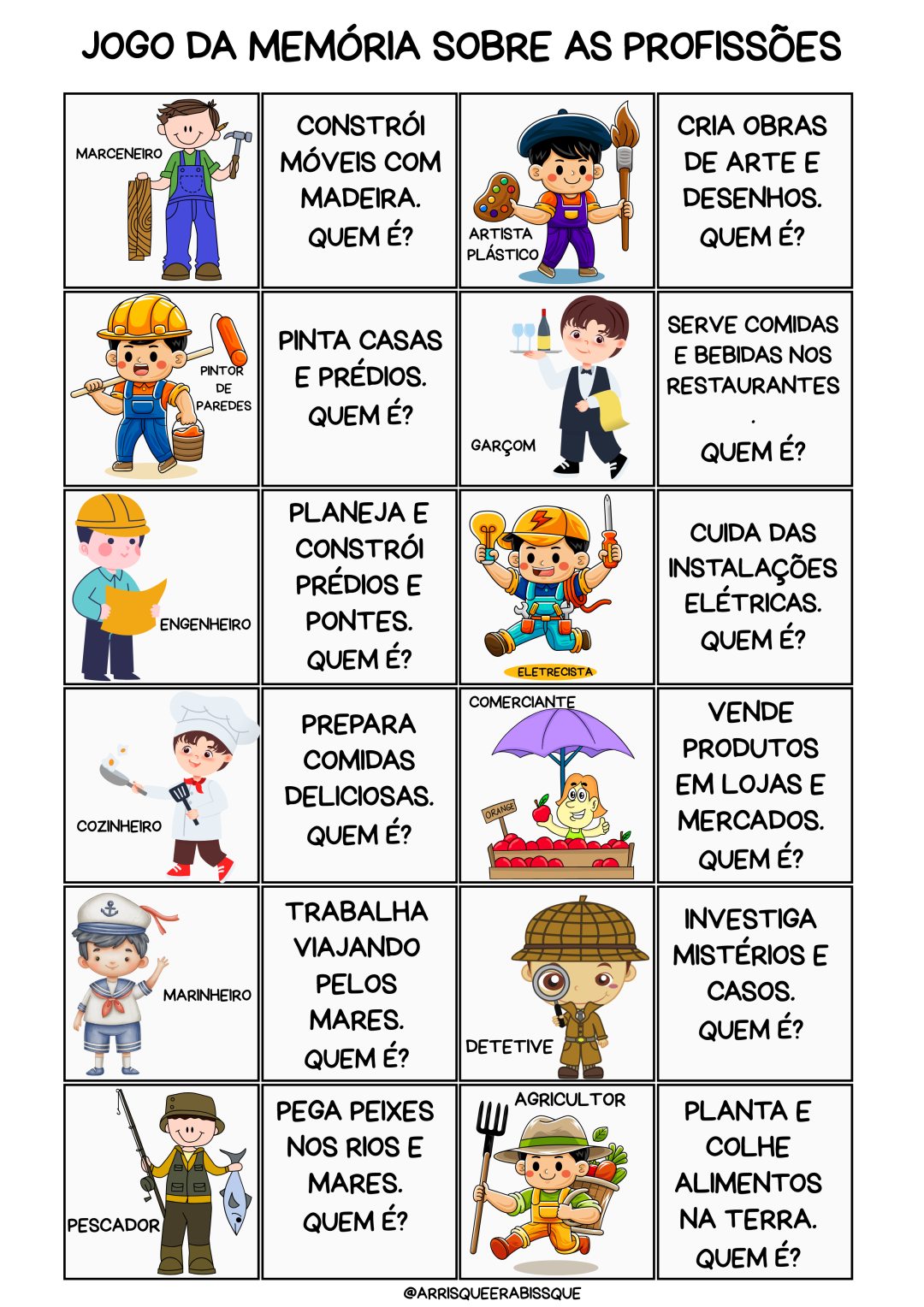 Jogo da Memória – Profissões para Colorir e Identificar – Arrisque e ...