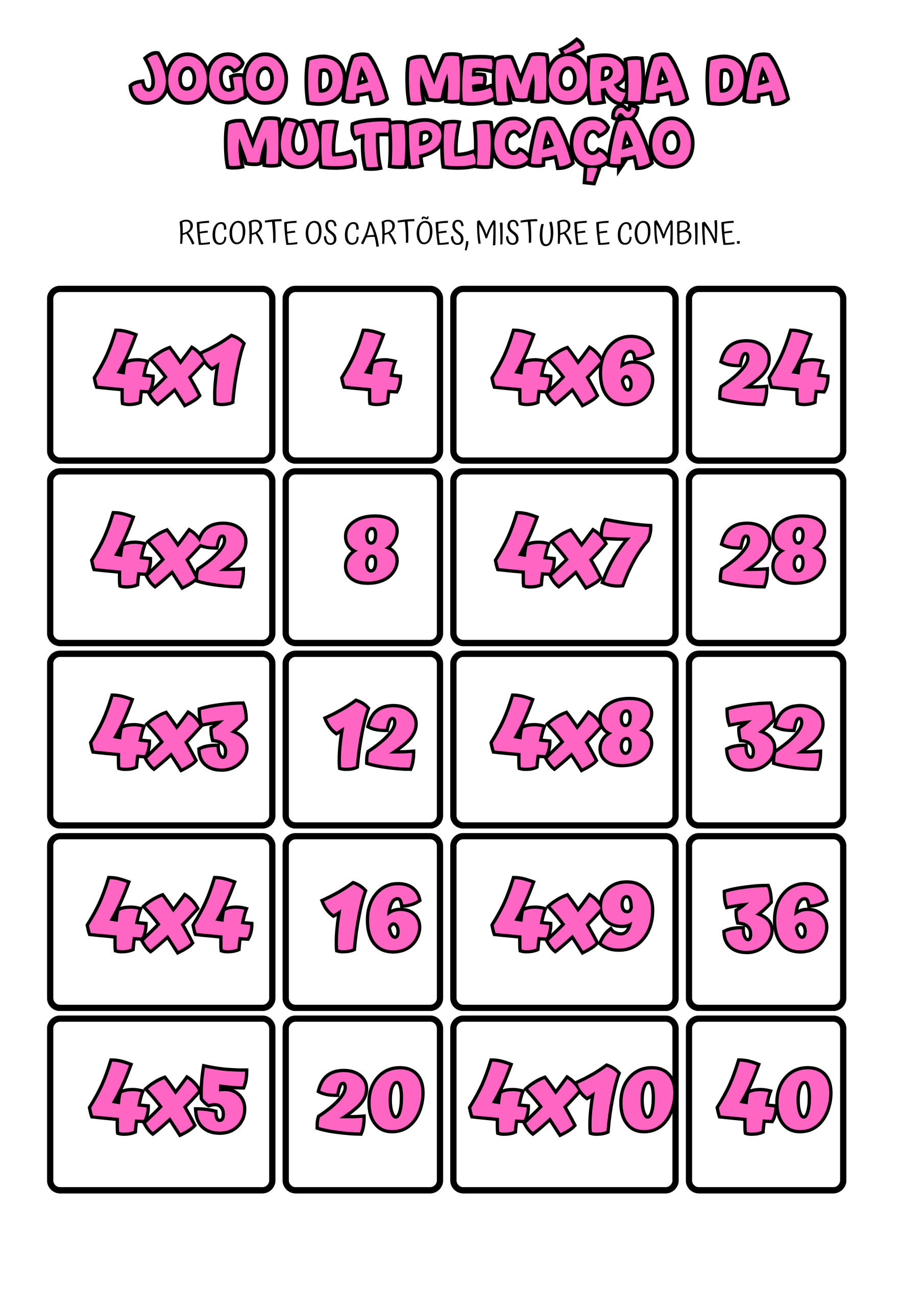 JOGO DA MEMÓRIA DA MULTIPLICAÇÃO -Aprender Brincando! – Arrisque e Rabisque
