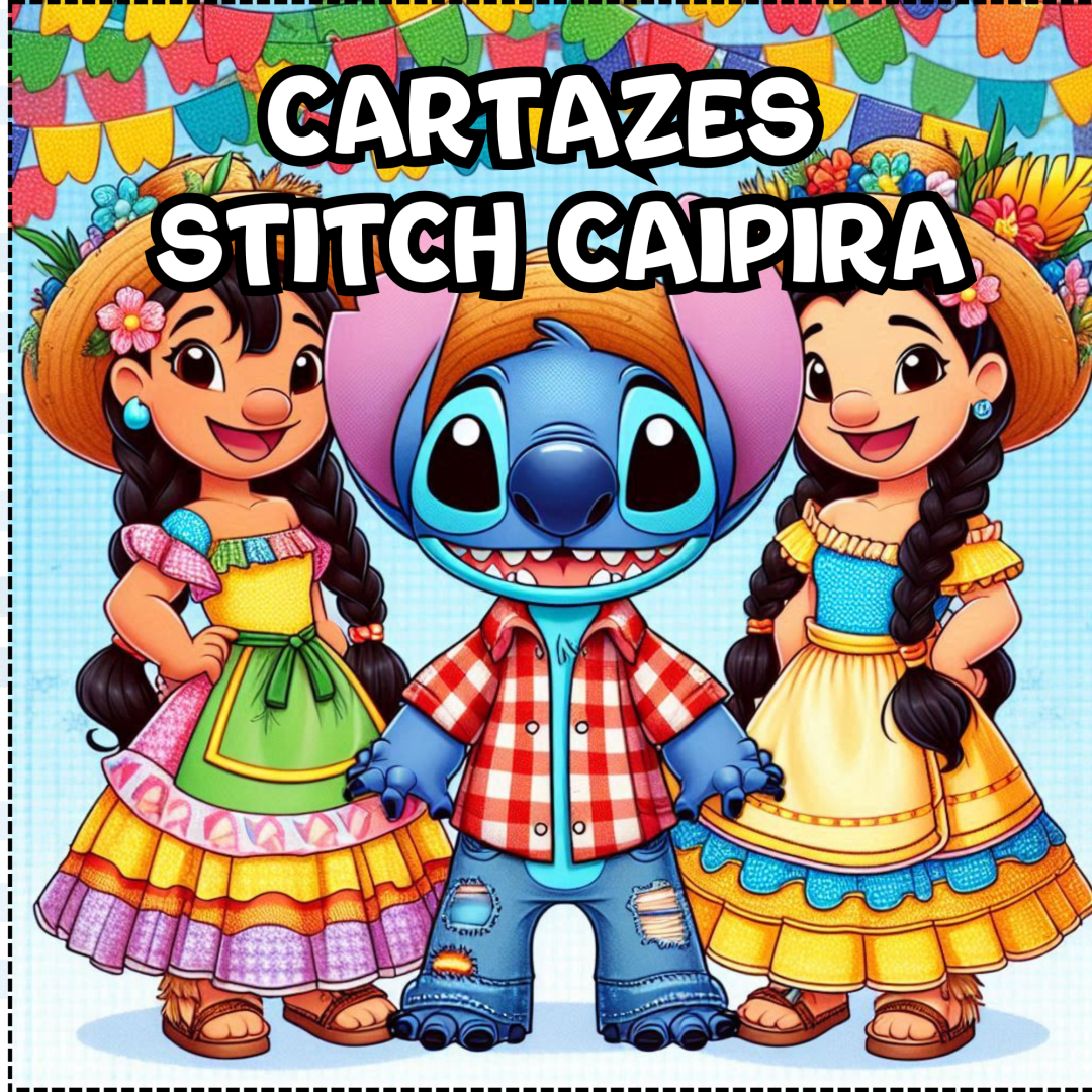 🎉 Cartazes Festa Caipira com o Stitch – Kit PDF para Imprimir! 🌽✨