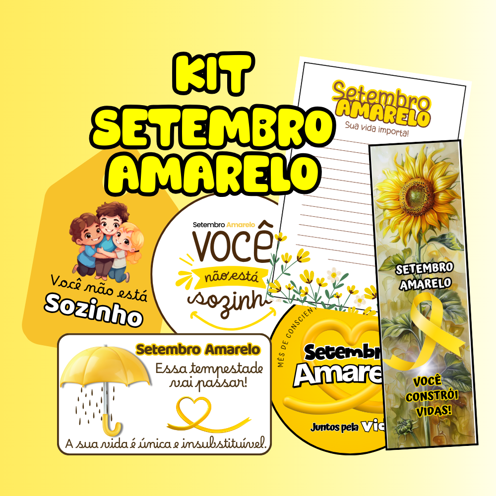 Kit Setembro Amarelo – Tags, Cartões, Marcadores e Papel de Carta