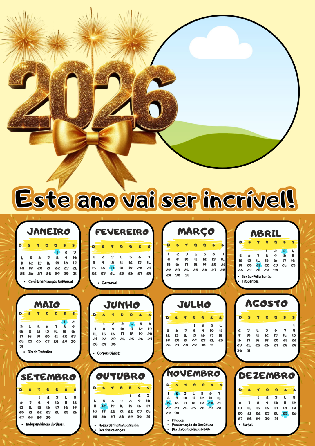 Calendários 2026 Editáveis no Canva – 14 Modelos Lindos e ...