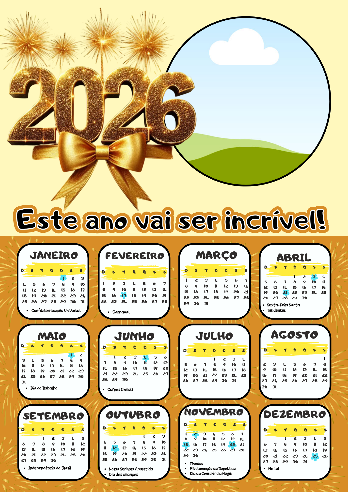 Calendários 2026 Editáveis no Canva – 14 Modelos Lindos e ...