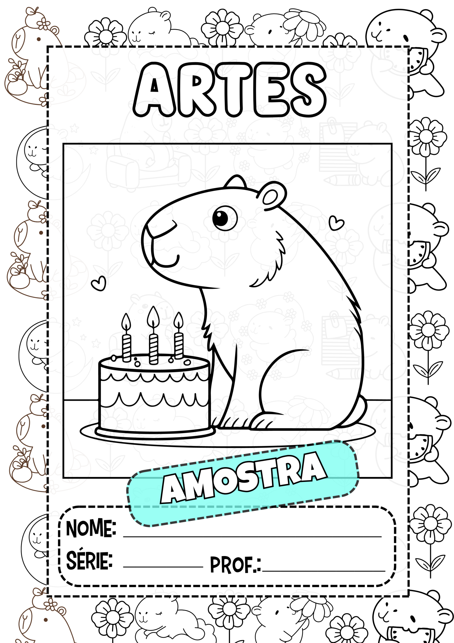 Capas de caderno para Colorir – Capivaras Fofas – Arrisque e Rabisque