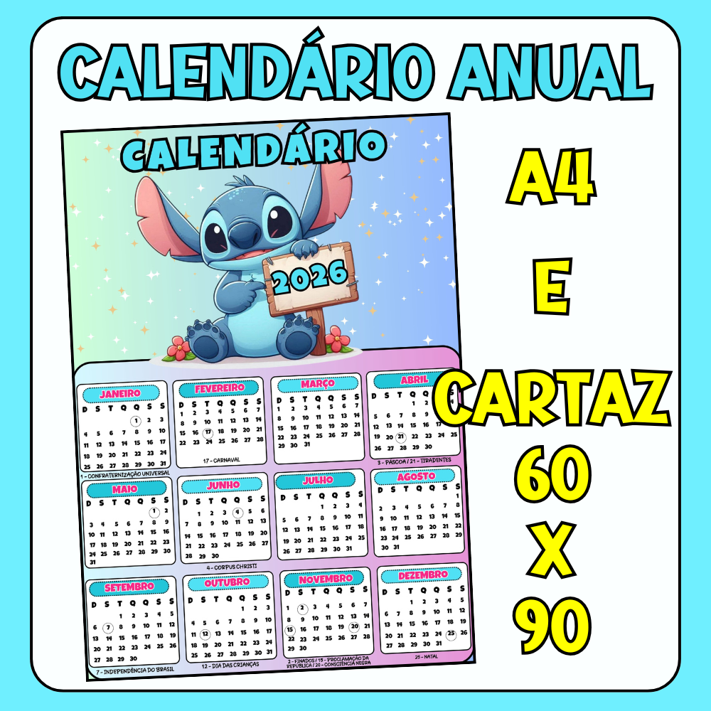 Calendário 2026 Stitch | Arquivo PDF