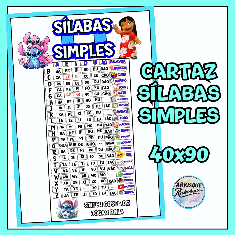 SILABÁRIO SIMPLES com Lilo, Stitch e Angel (40x90 cm)