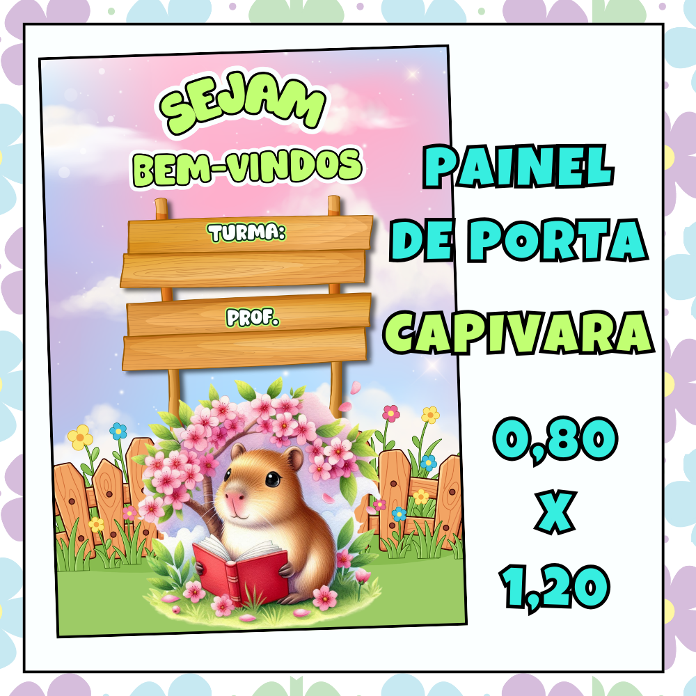 Painel Decorativo de Porta – Capivara Leitora | Sejam Bem-vindos