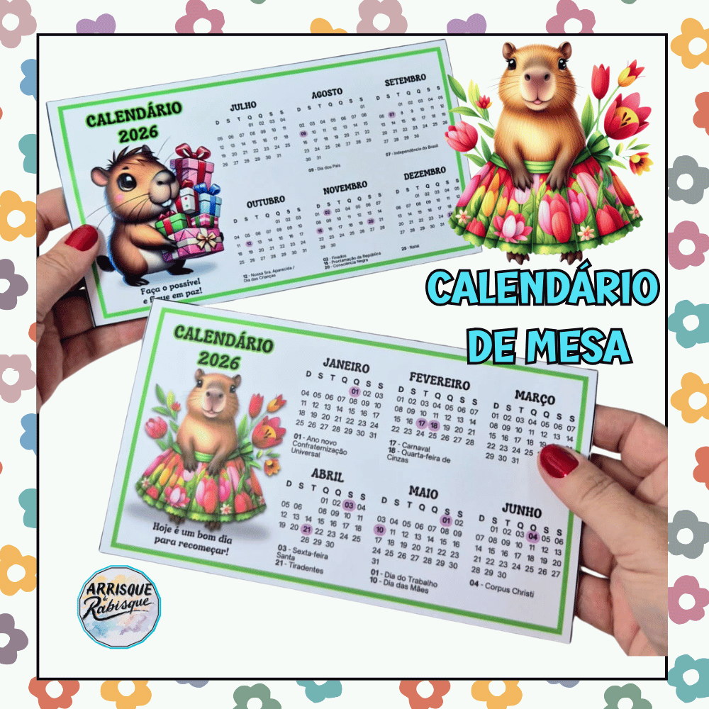 CALENDÁRIO DE MESA CAPIVARAS - ARQUIVO EM PDF