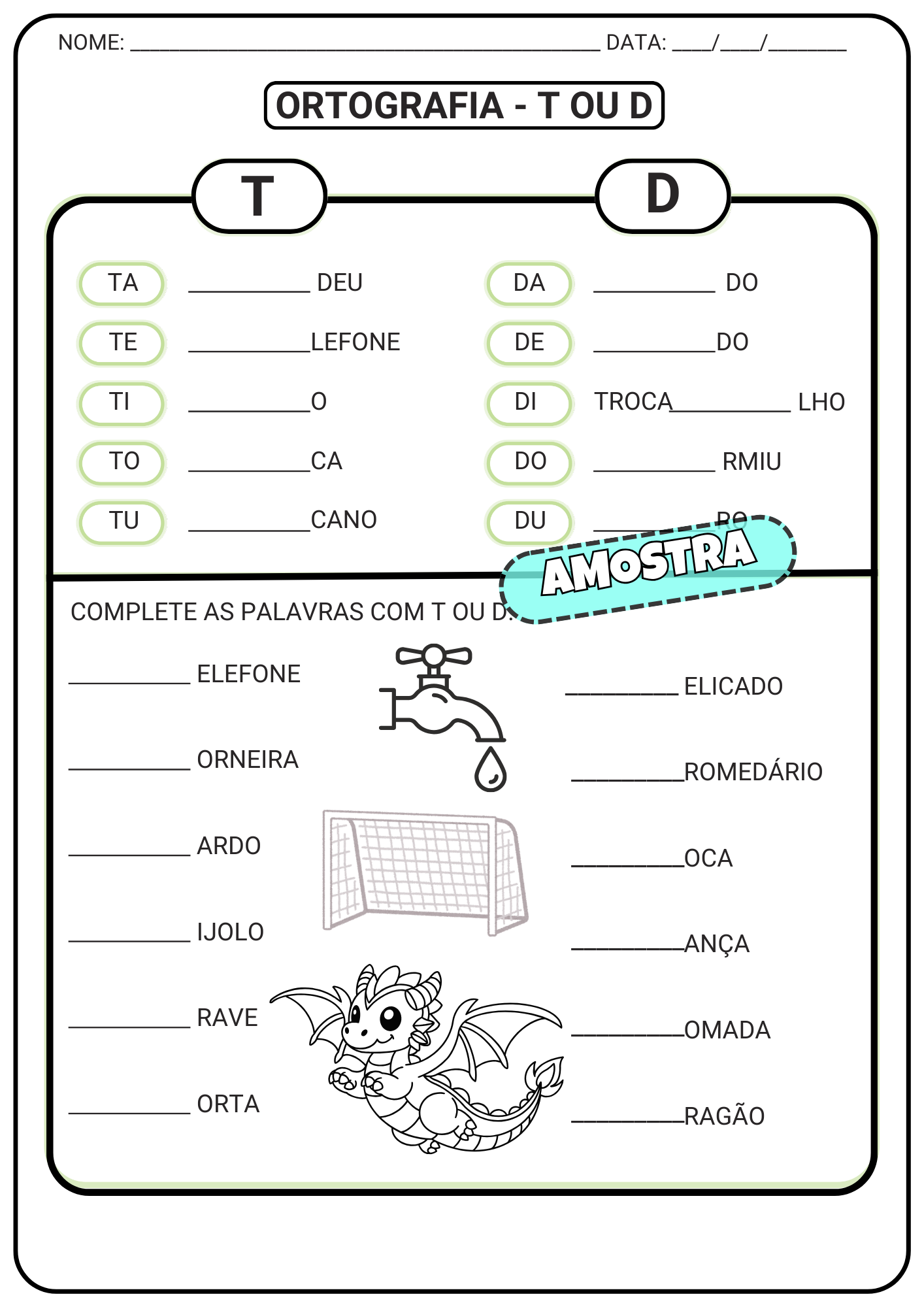 Atividades de Ortografia – F ou V / D ou T (8 páginas em PDF ...
