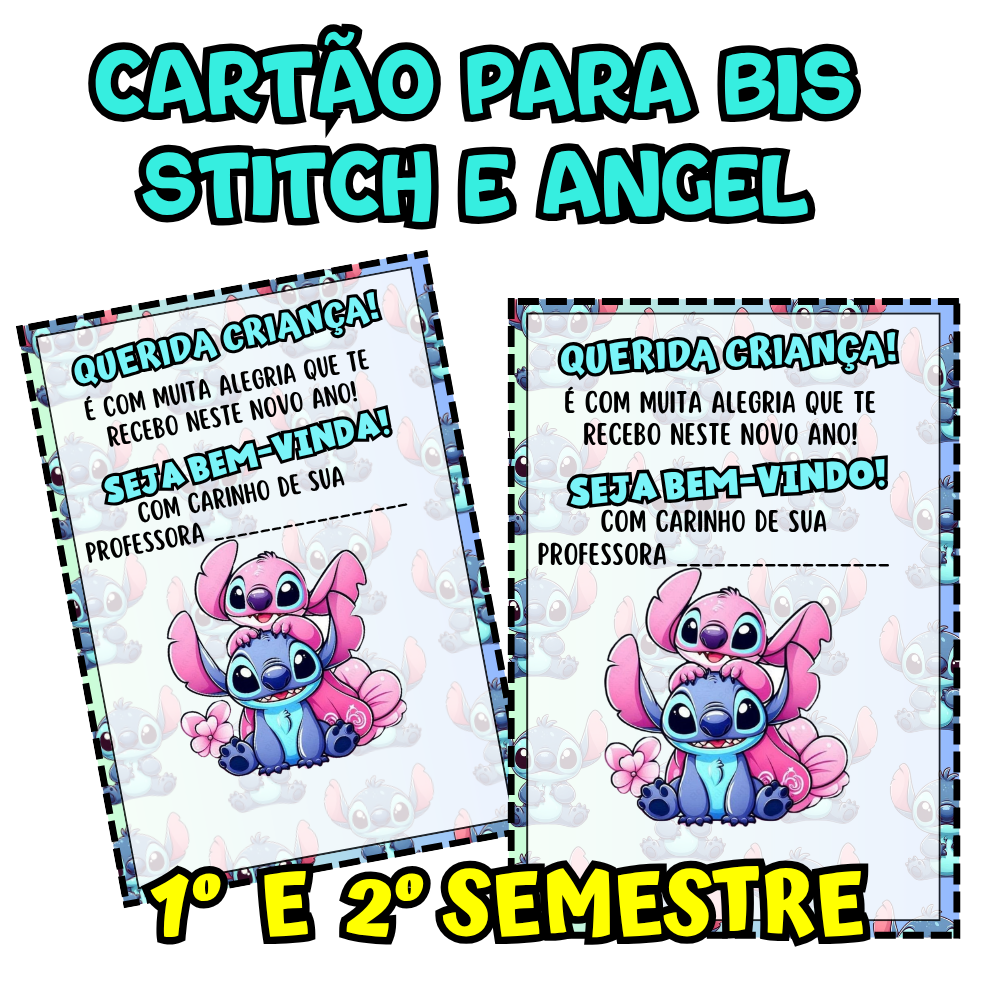 LEMBRANCINHAS VOLTA ÀS AULAS - CARTÃO PARA BIS - STITCH E ANGEL